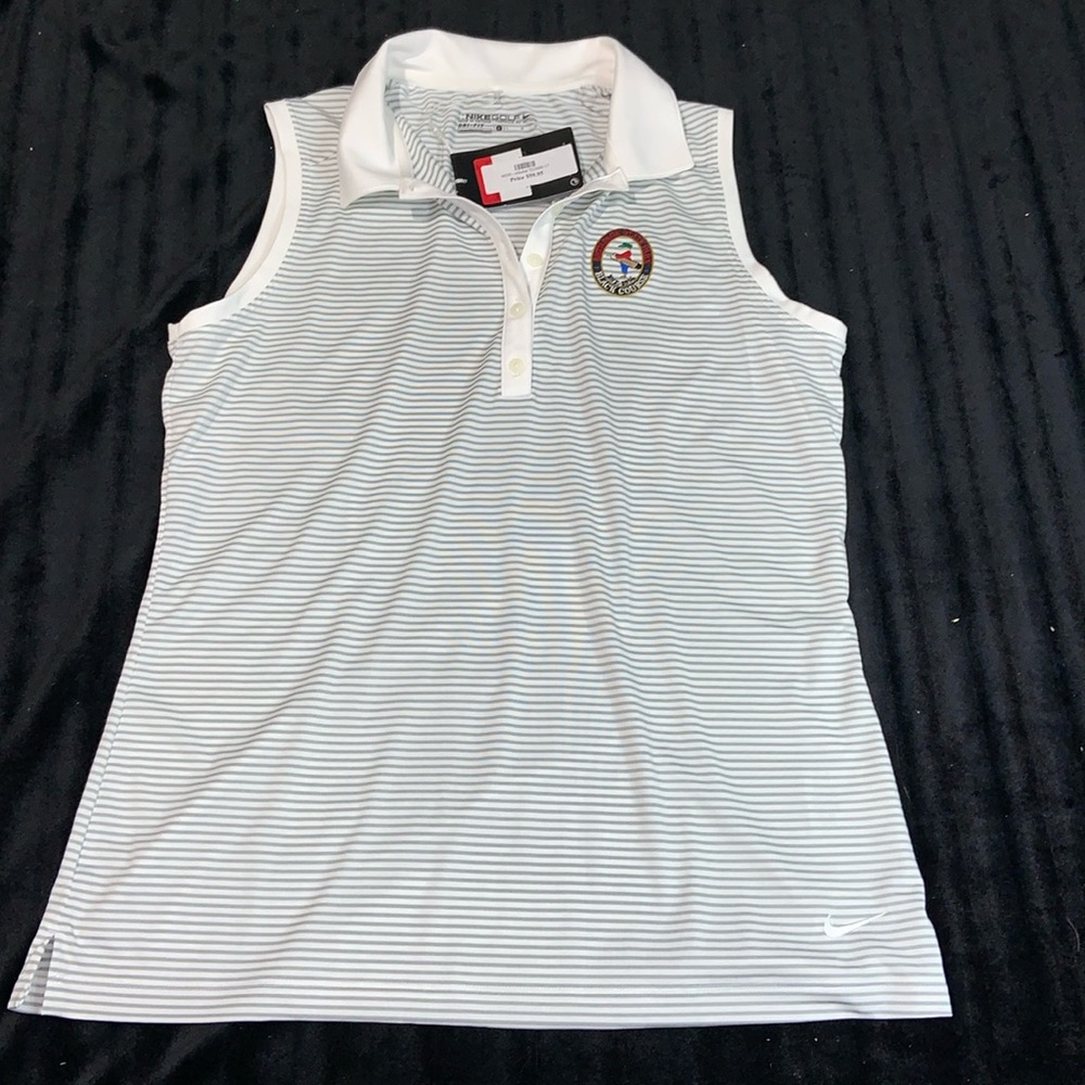 Bethpage State Park BLACK  COURSE polo shirt NWT lds large Gray &white Nike Golf